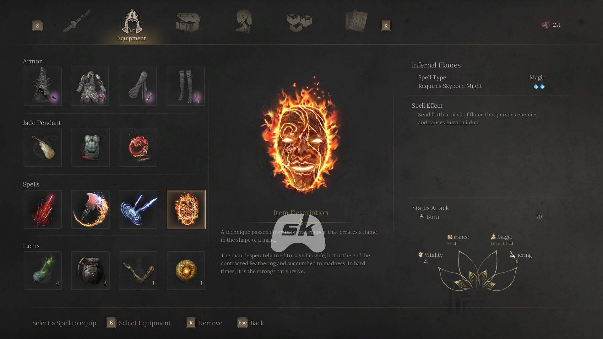 Inferral Flames is one of the spells in Wuchang: Fallen Feathers (Image via Sportskeeda Gaming // 505 Games)